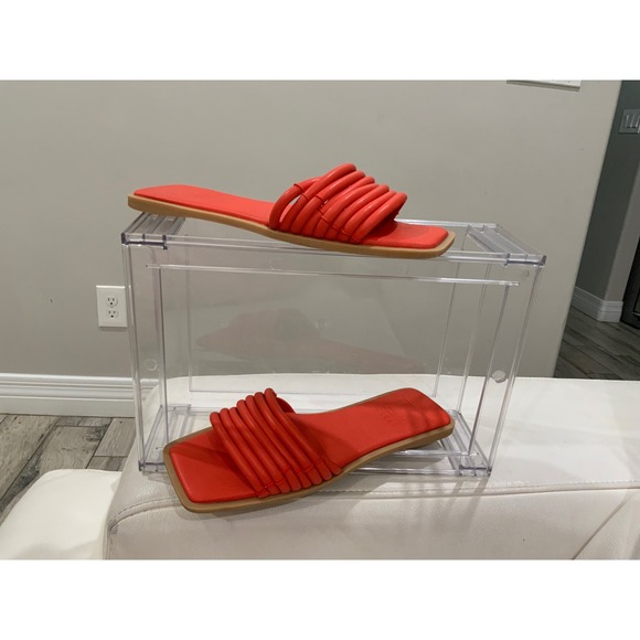 Dolce Vita Shoes - Dolce Vita Indre Red Orange Multi Strap Square Toe Flat Slide Sandals Womens 8.5